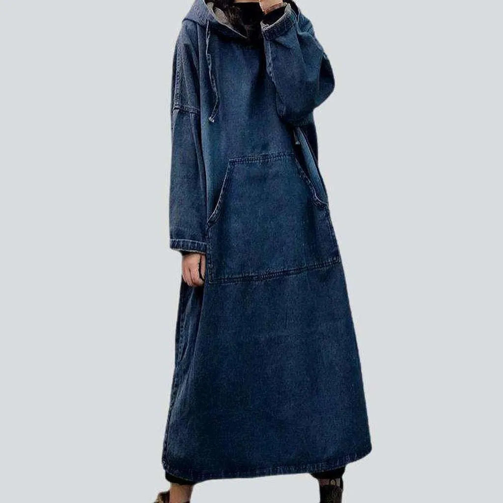 Dark blue hooded denim dress | Jeans4you.shop