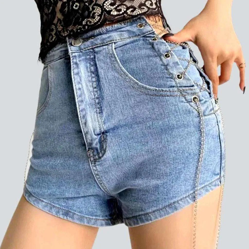 Denim shorts with chain drawstrings | Jeans4you.shop
