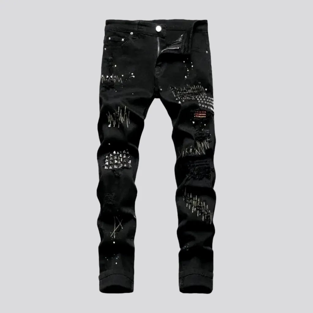 Embellished men's black jeans | Jeans4you.shop