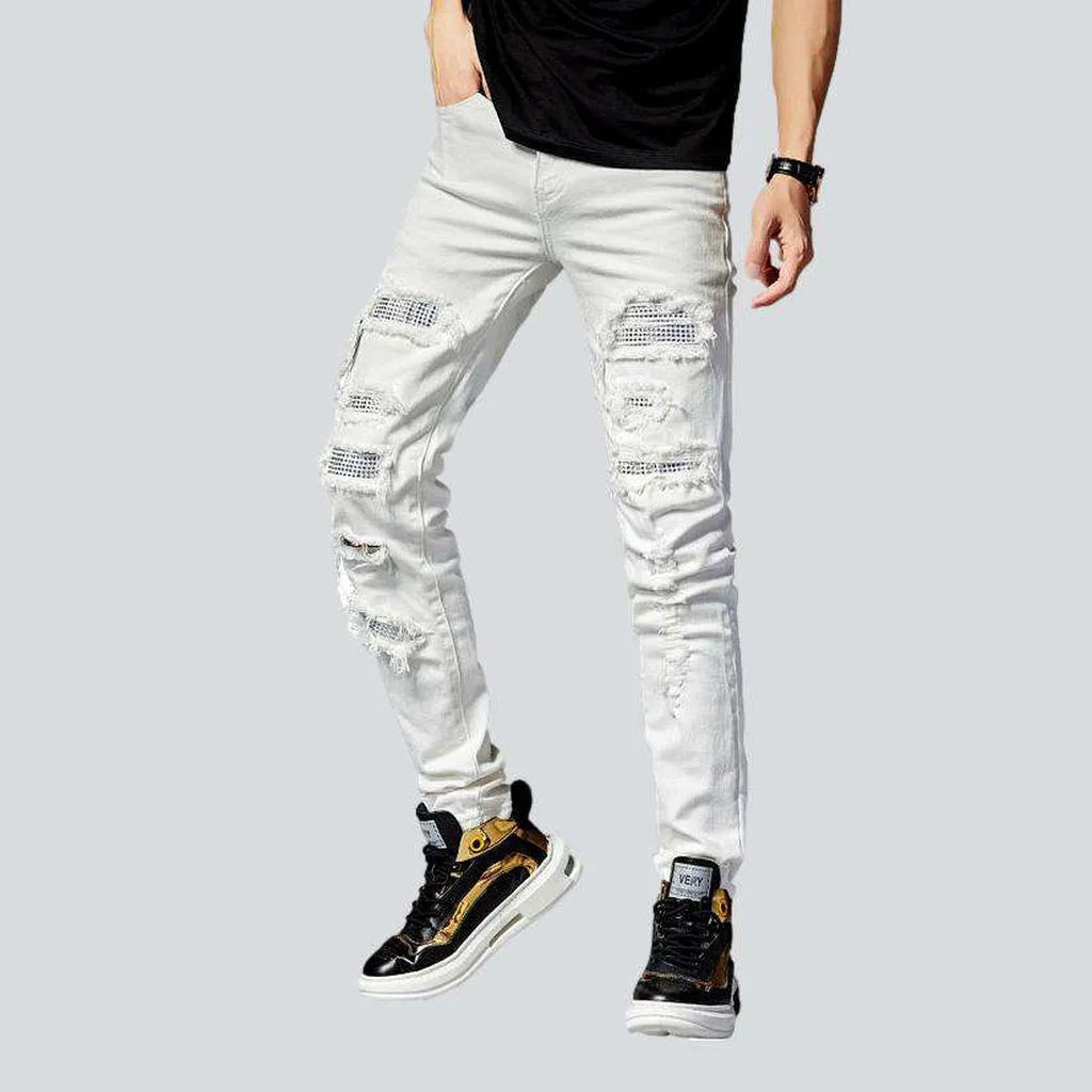 Embellished patchwork distressed jeans | Jeans4you.shop