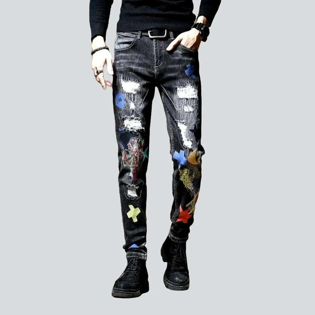 Embroidered destroyed skinny men's jeans | Jeans4you.shop