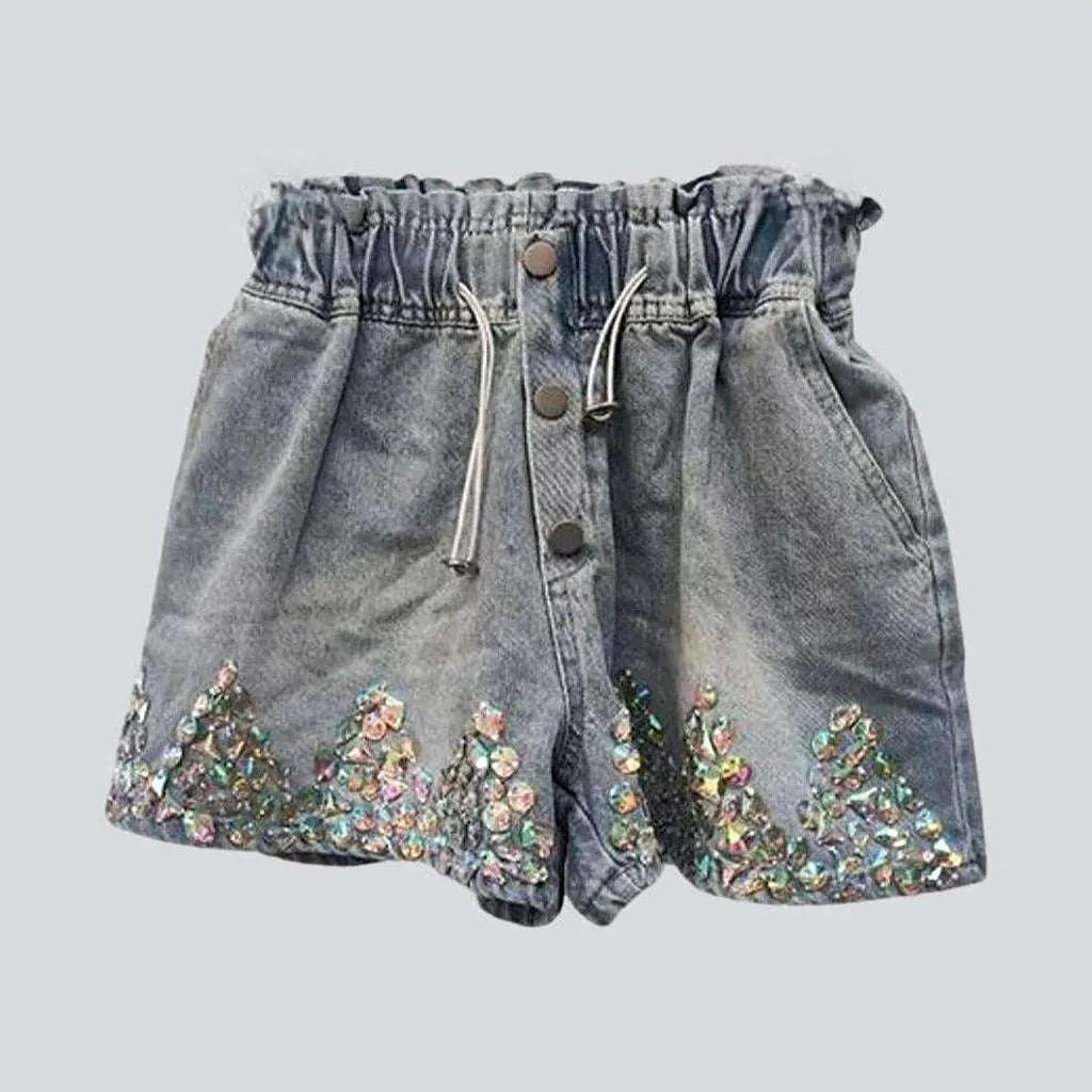 Exposed buttons rhinestone denim shorts | Jeans4you.shop