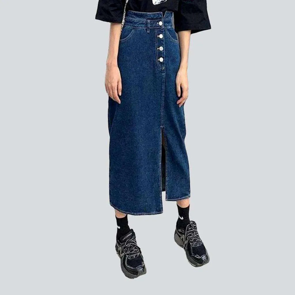 Exposed buttons split denim skirt | Jeans4you.shop