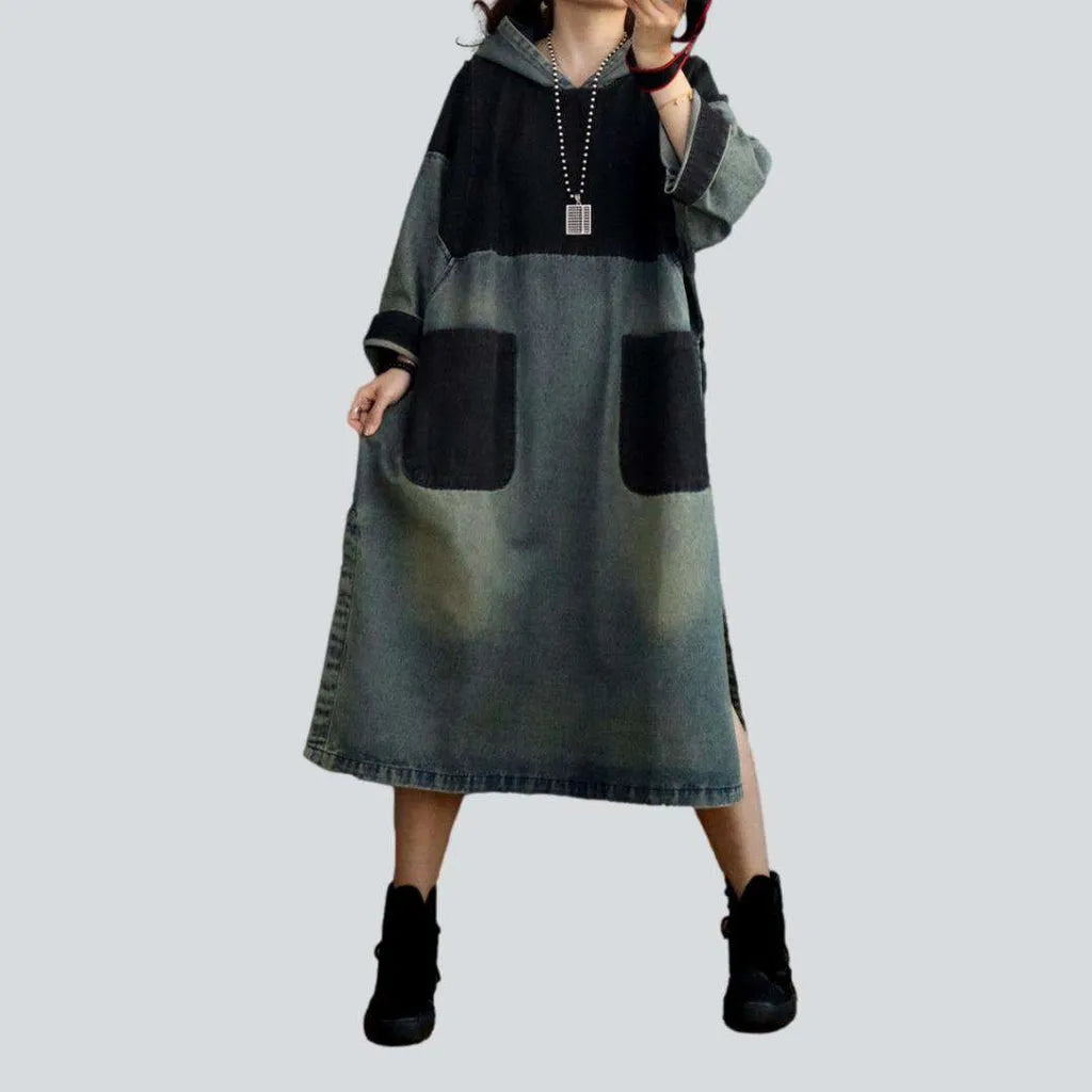 Hooded patchwork denim dress | Jeans4you.shop