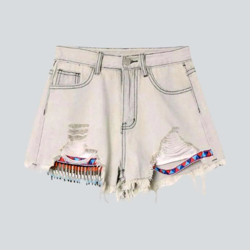 Indian embroidery distressed denim shorts | Jeans4you.shop