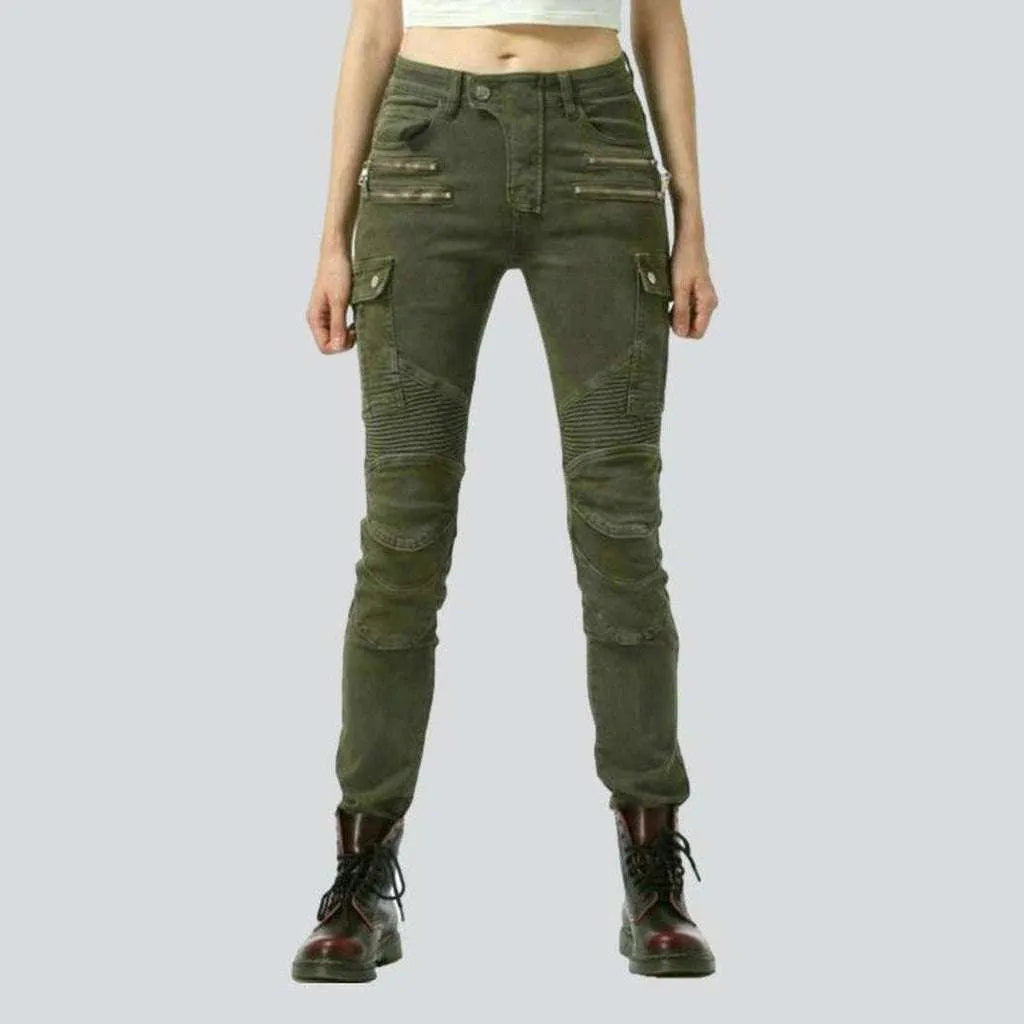 Khaki biker jeans for ladies | Jeans4you.shop