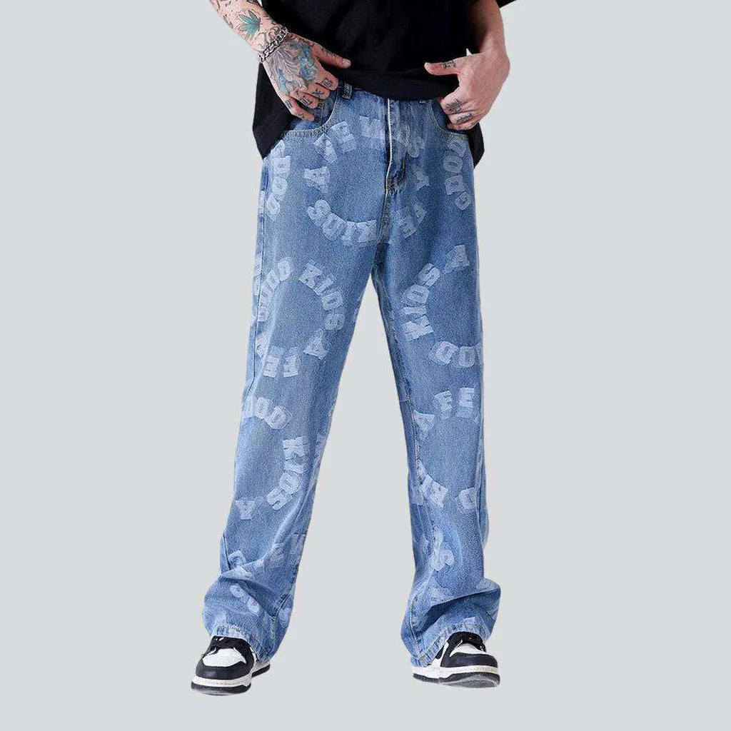 Letter embroidery men's baggy jeans | Jeans4you.shop