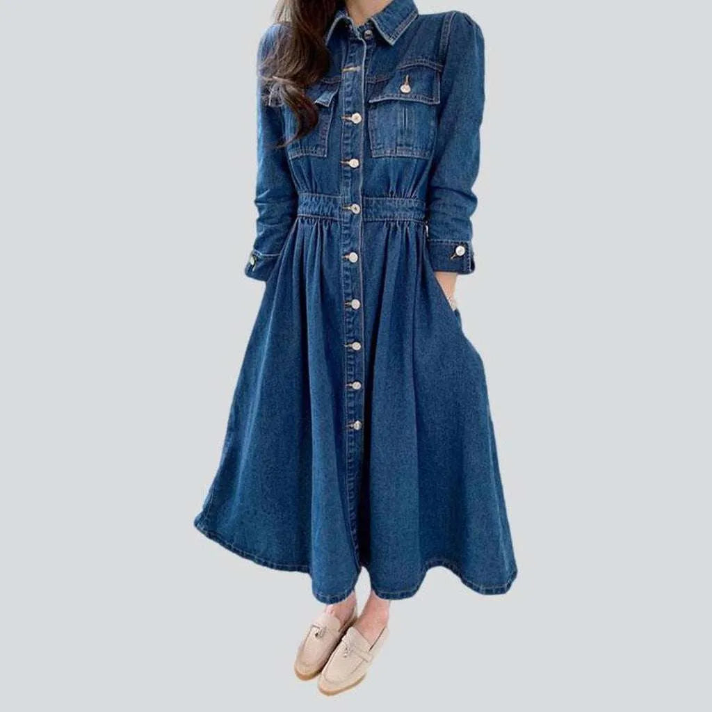 Long sleeve flare denim dress | Jeans4you.shop