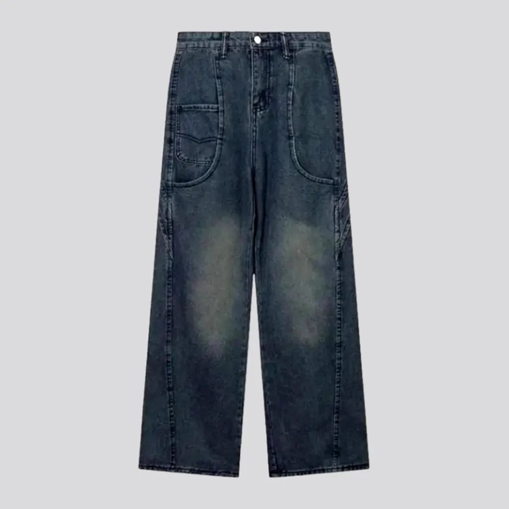 Medium-wash diagonal-stitching jeans | Jeans4you.shop