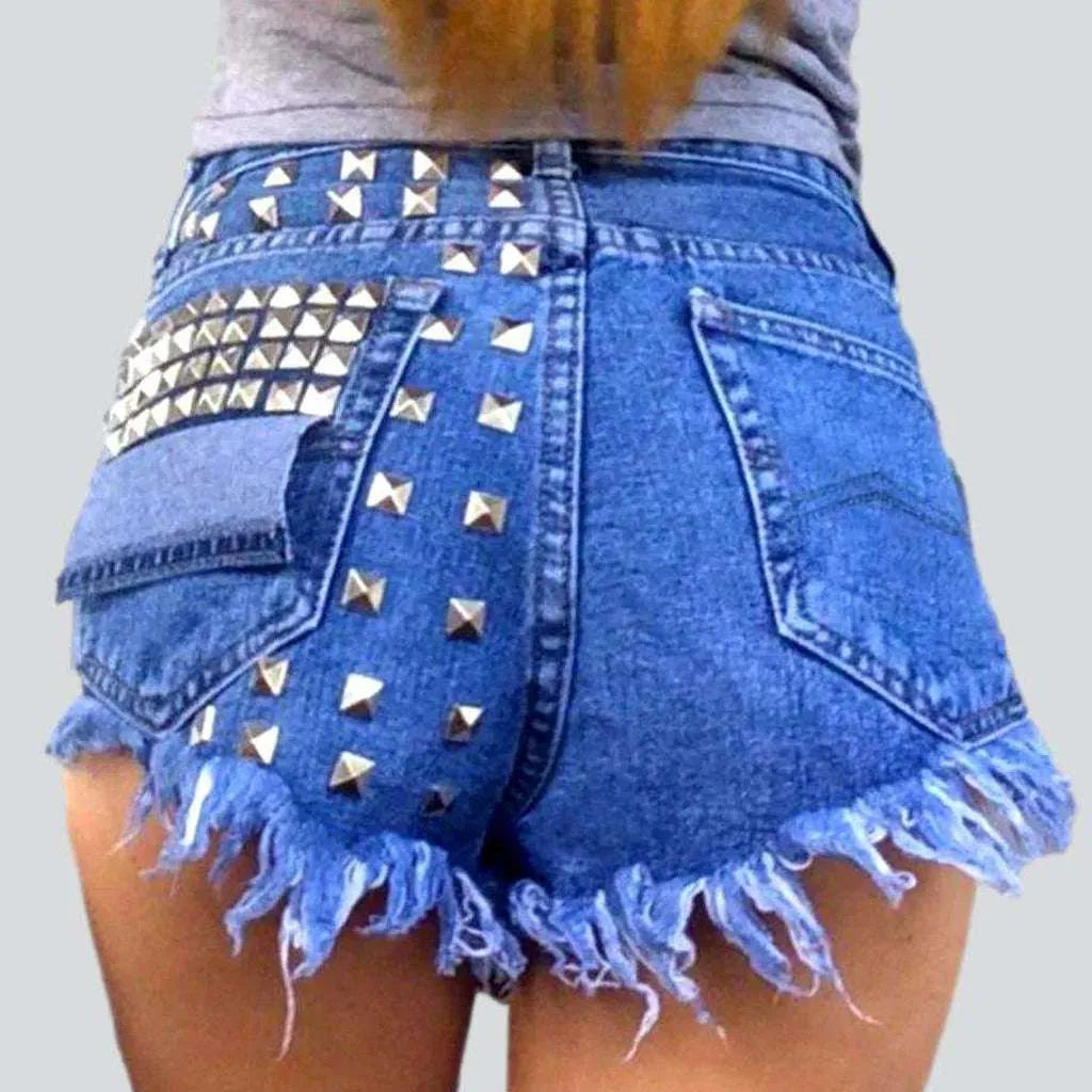 Metal embellished distressed denim shorts | Jeans4you.shop