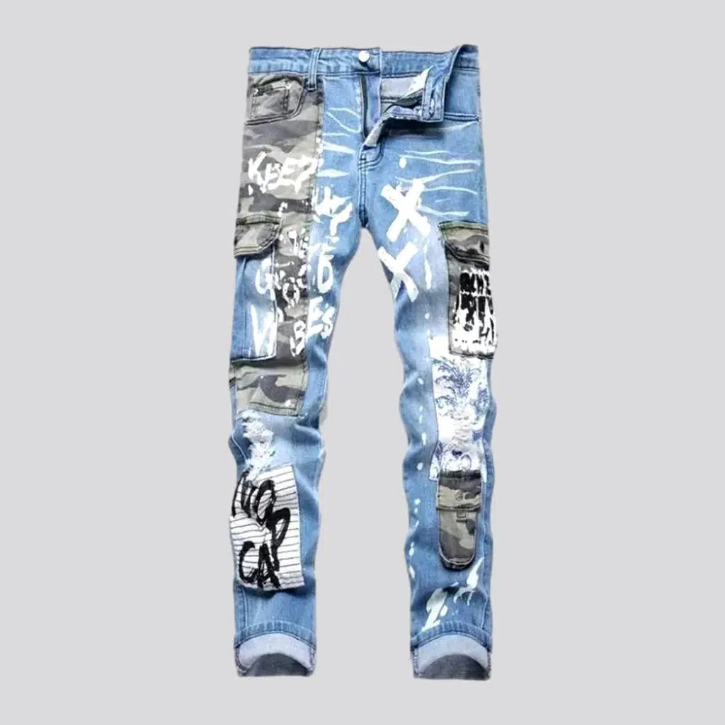 Mid-waist patchwork jeans
 for men | Jeans4you.shop