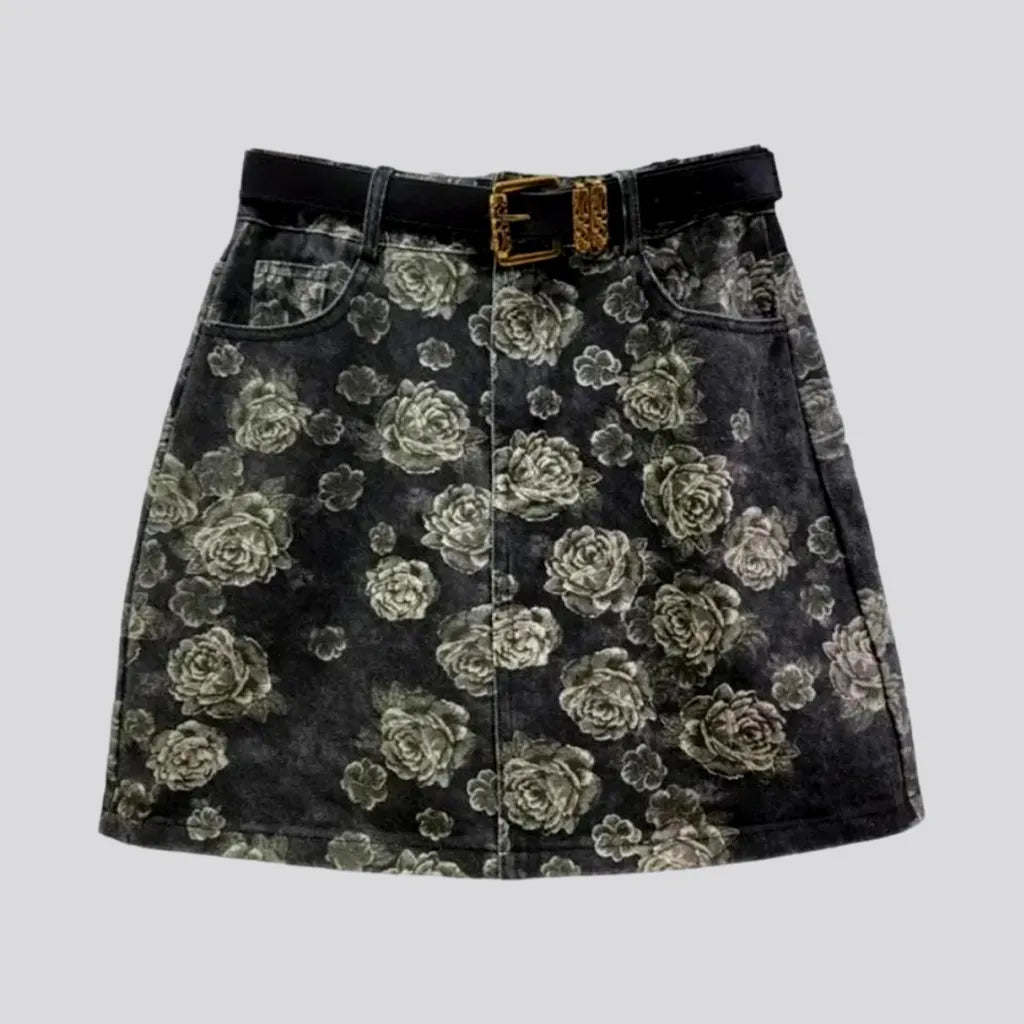 Mid-waist rose-print denim skirt
 for women | Jeans4you.shop