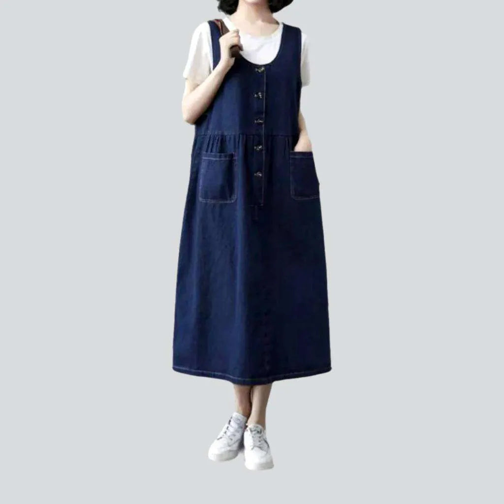 Navy blue loose denim dress | Jeans4you.shop