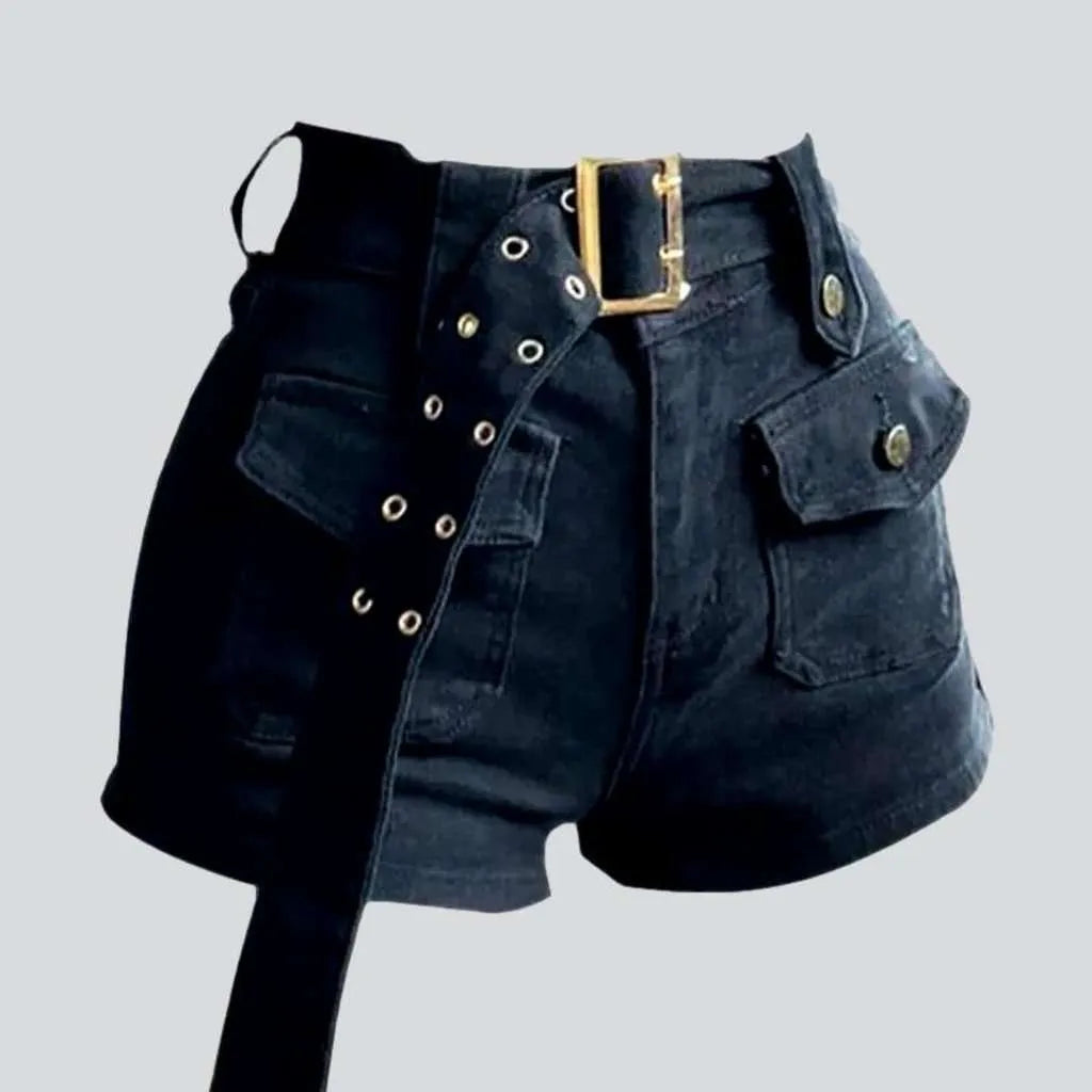 Navy denim shorts with belt | Jeans4you.shop