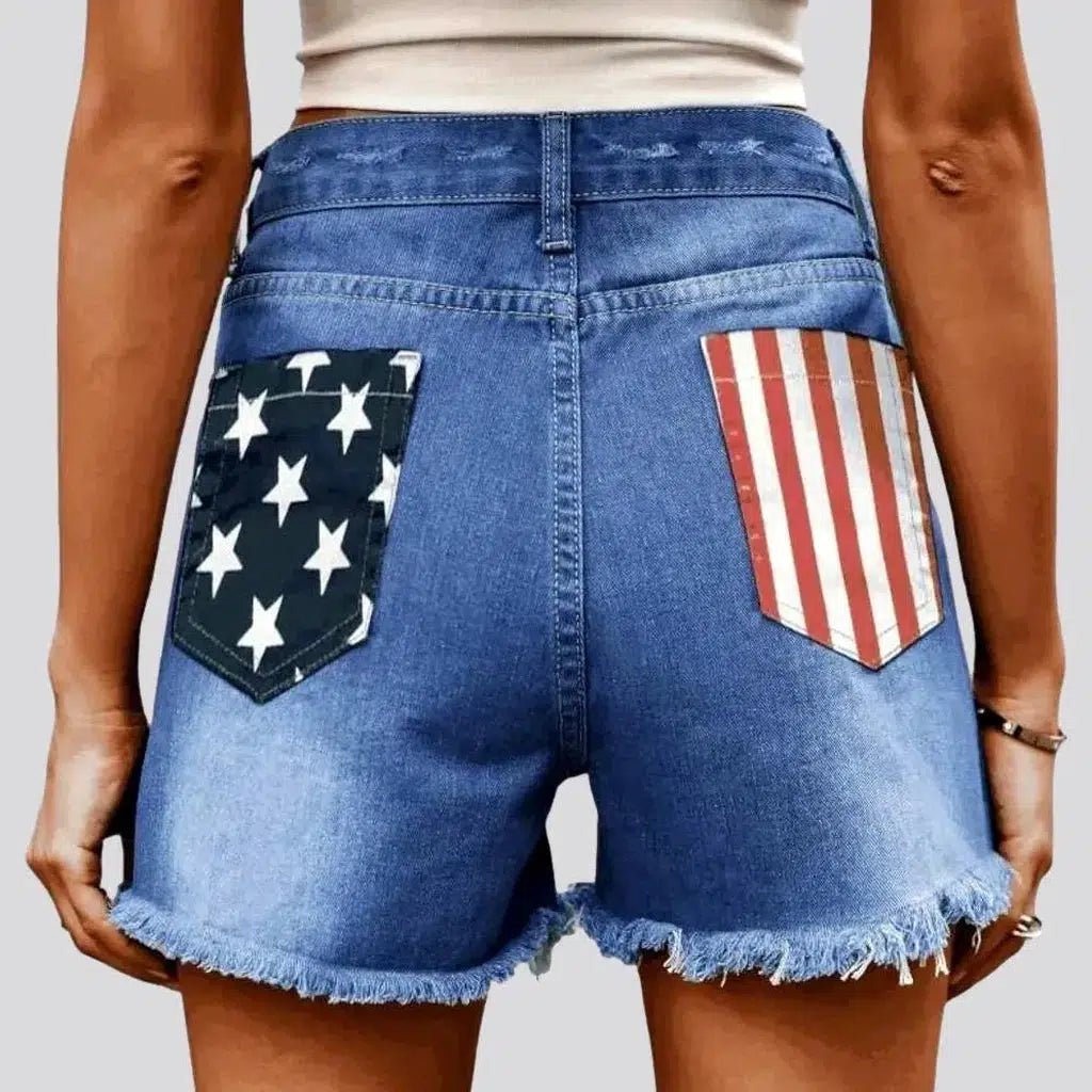 Patched high-waist jean shorts for women | Jeans4you.shop