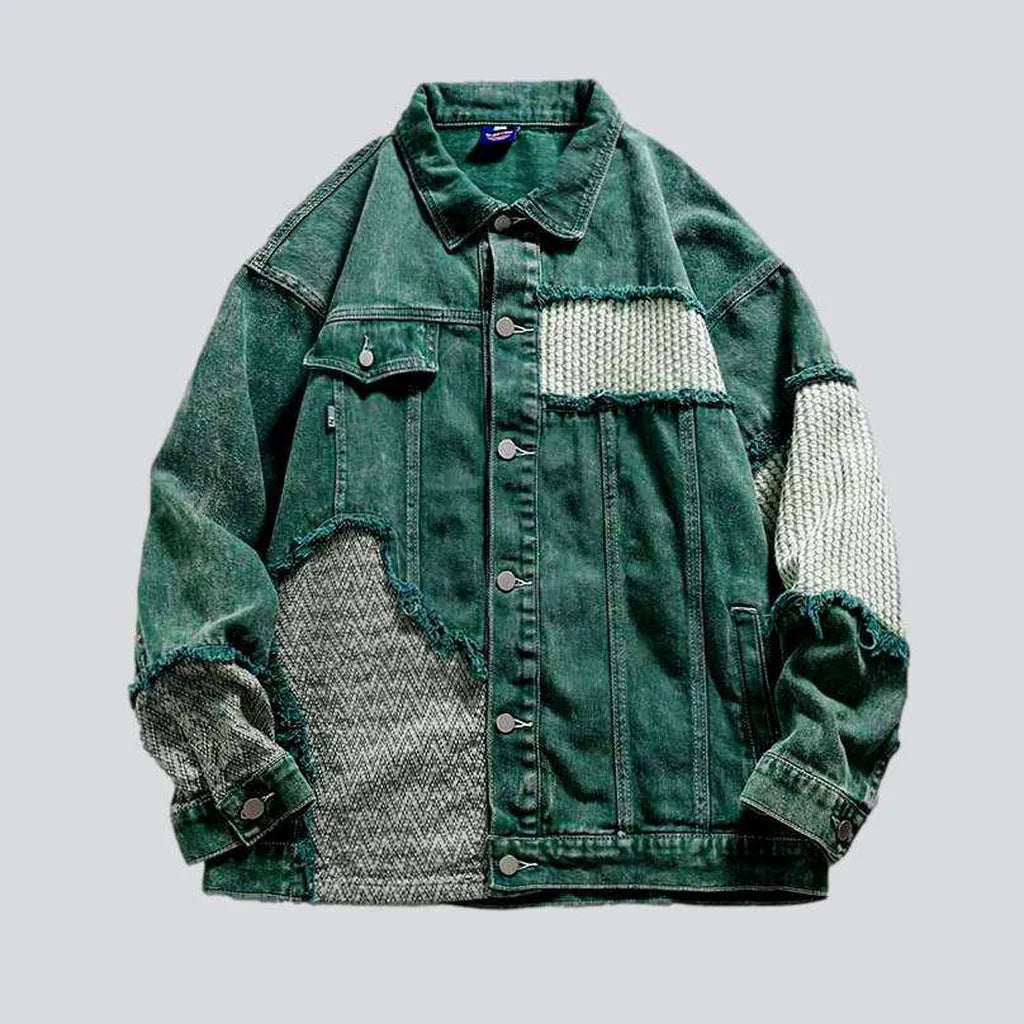 Patchwork green men's denim jacket | Jeans4you.shop