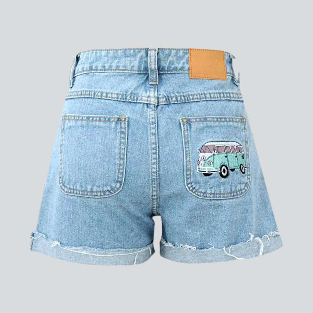 Print distressed hem denim shorts | Jeans4you.shop