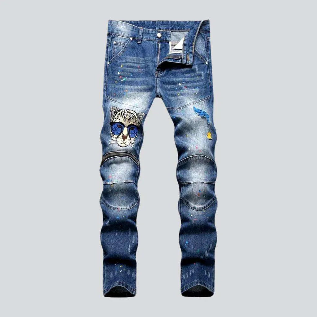 Ripped cat embroidery jeans
 for men | Jeans4you.shop