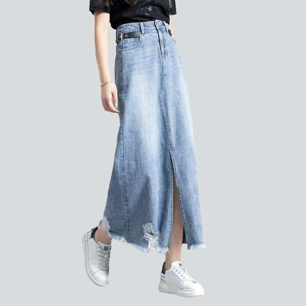 Ripped slit long denim skirt | Jeans4you.shop