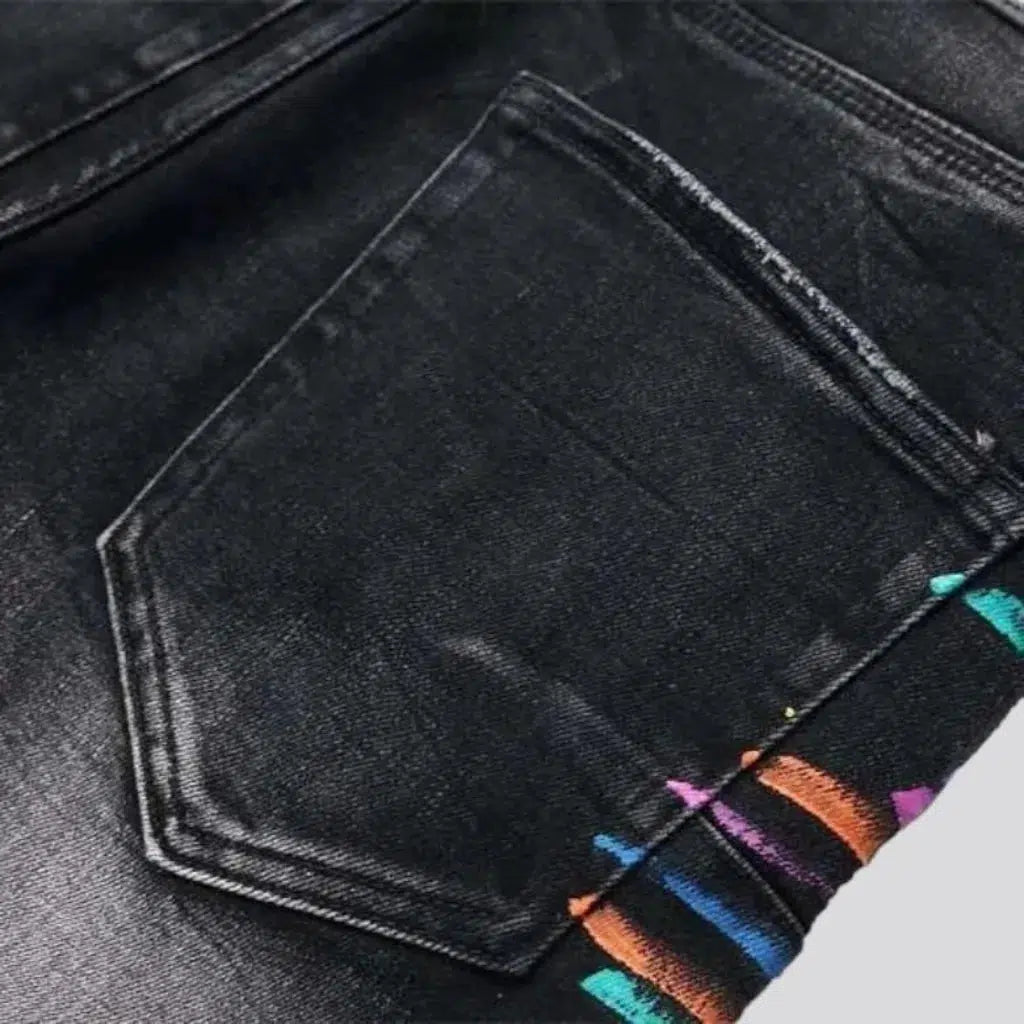 Paint-splattered mid-waist jeans
 for men