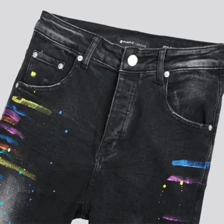 Paint-splattered mid-waist jeans
 for men