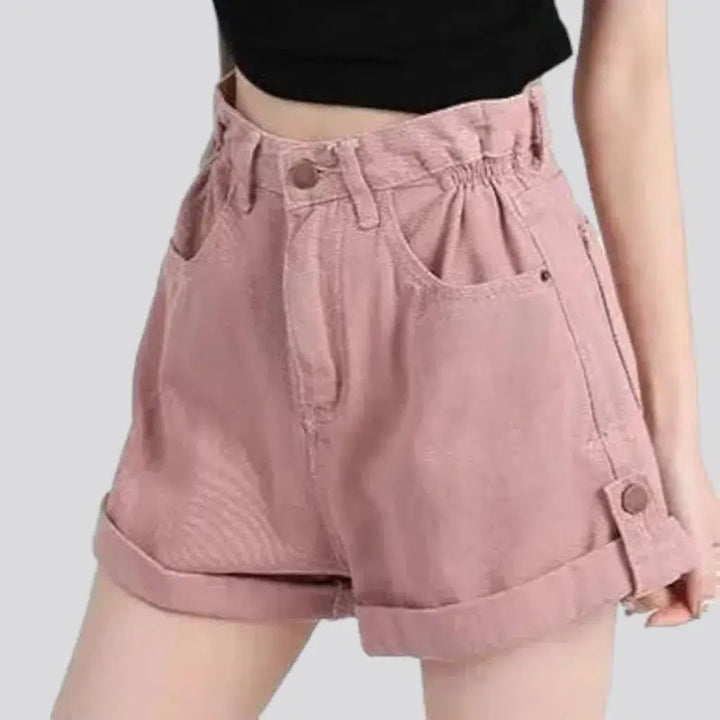 wide-leg, vintage, light-wash, sanded, high-waist, zipper-button, women's shorts | Jeans4you.shop