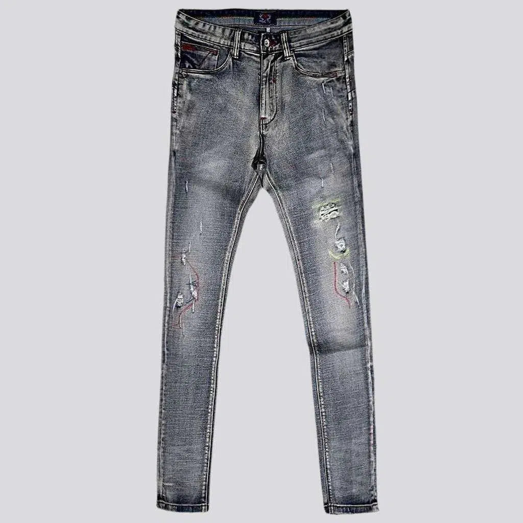 Embroidered men's vintage jeans