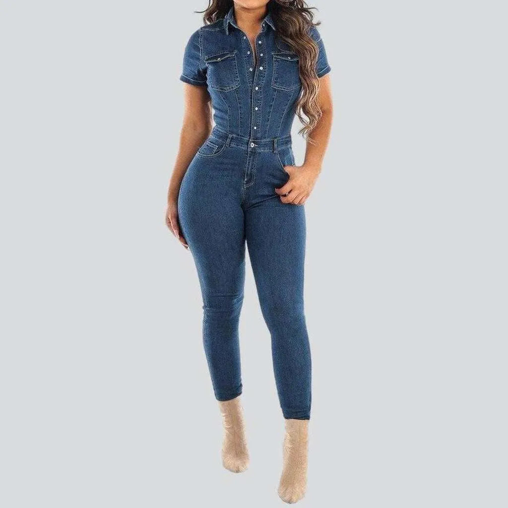 Skinny short sleeve denim overall | Jeans4you.shop