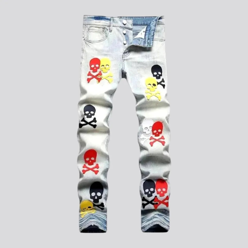Skull-embroidery mid-waist jeans
 for men | Jeans4you.shop