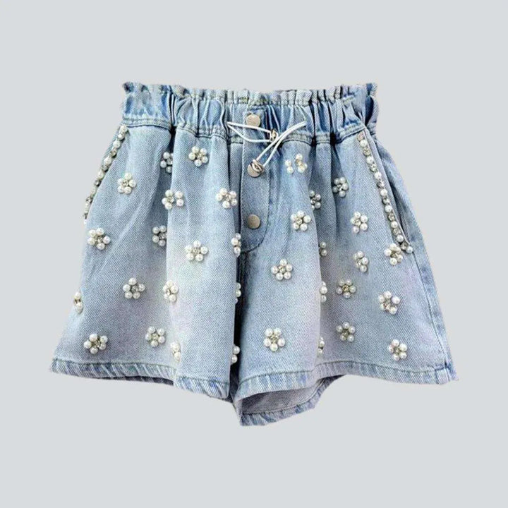 Small pearl embellished denim shorts | Jeans4you.shop