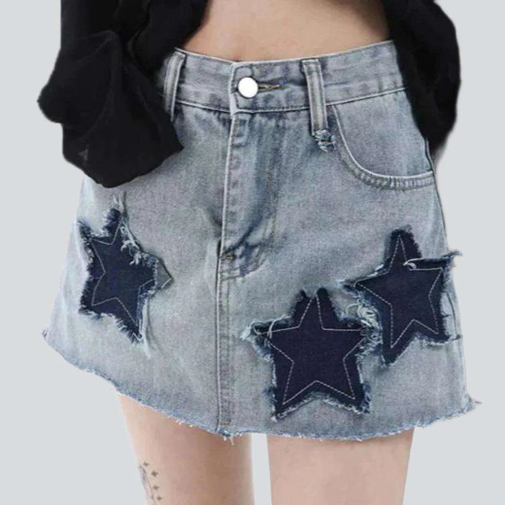 Stars embroidery short denim skirt | Jeans4you.shop