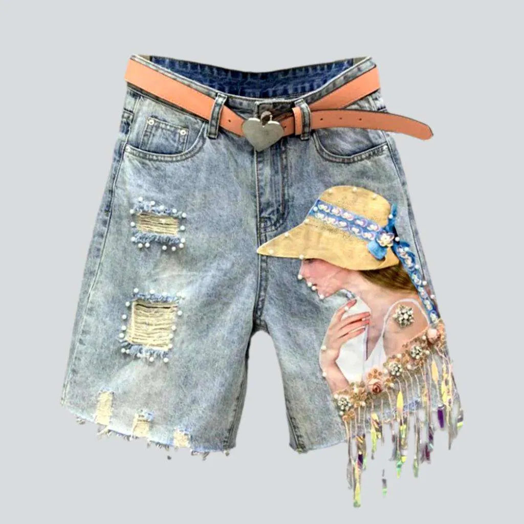 Straight embroidered women's denim shorts | Jeans4you.shop