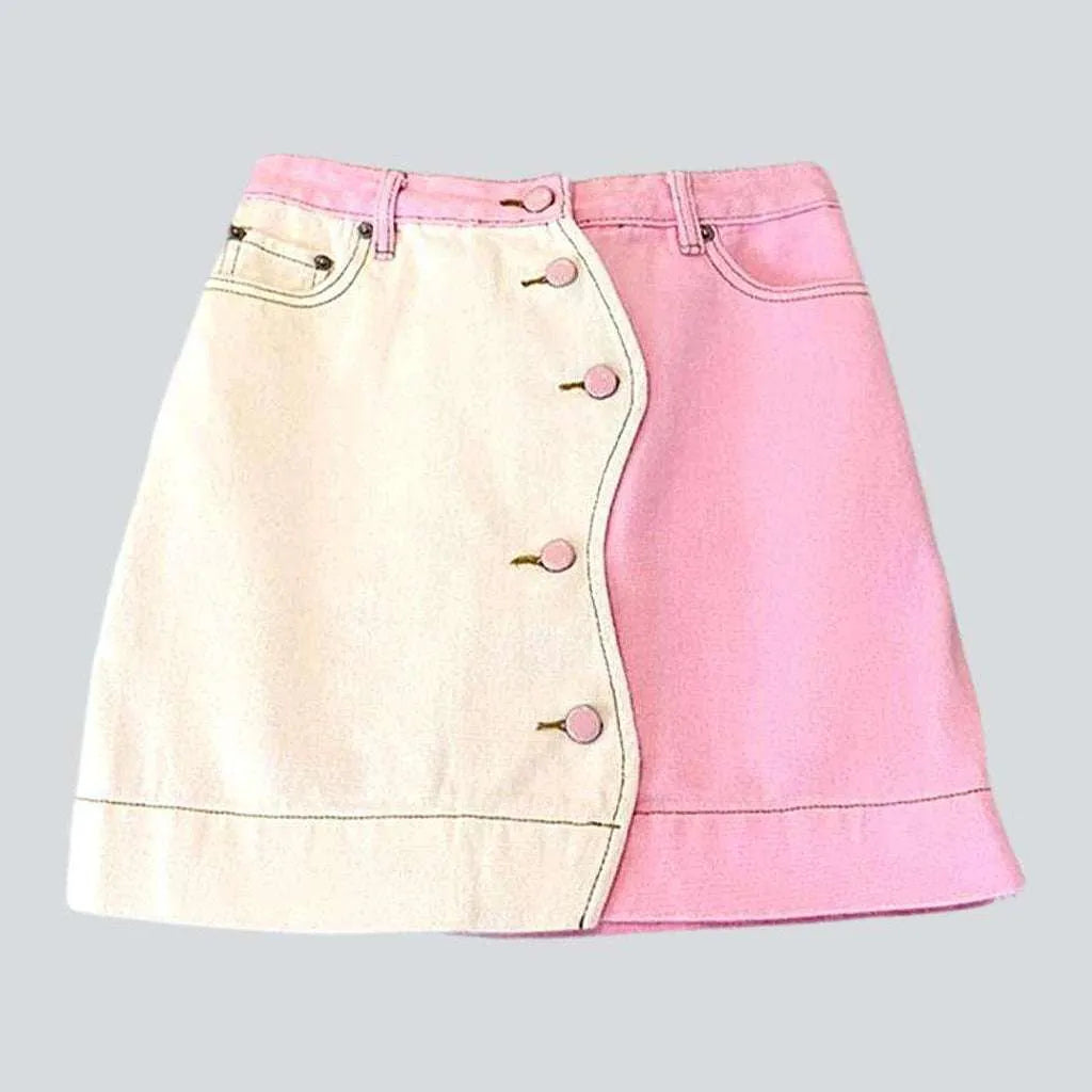 Two-tone patchwork pink denim skirt | Jeans4you.shop