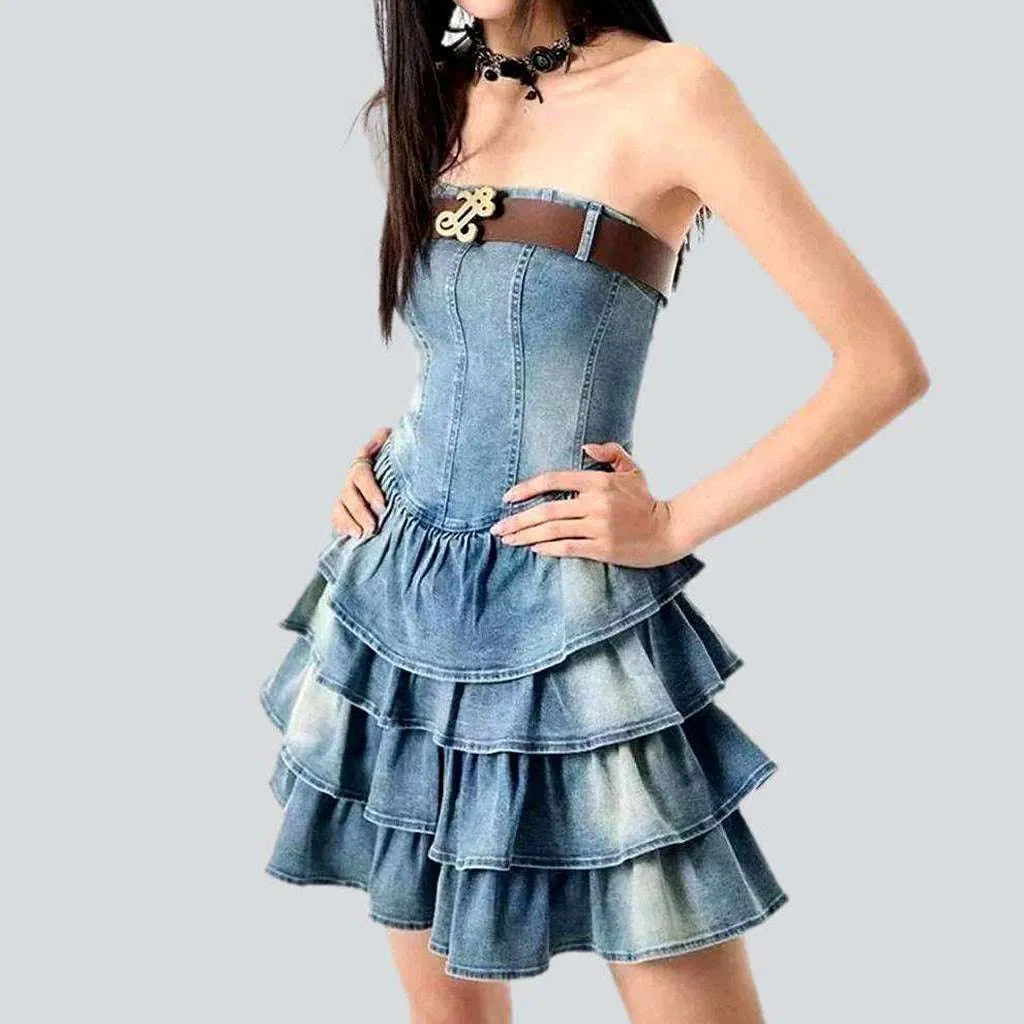 Vintage frills strapless denim dress | Jeans4you.shop