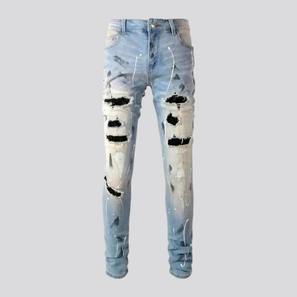 Whiskered men's crystal-patch jeans | Jeans4you.shop