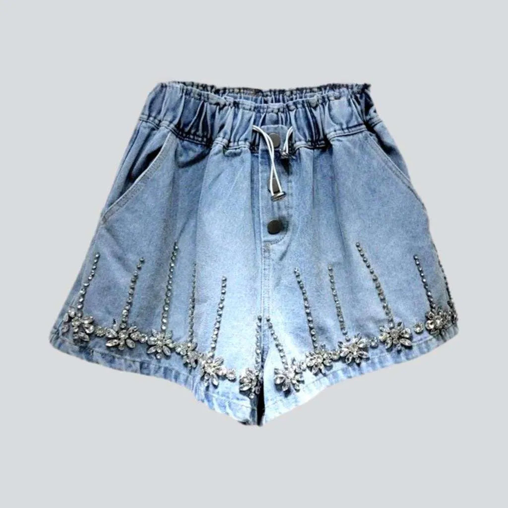 Wide-leg rhinestone denim shorts | Jeans4you.shop