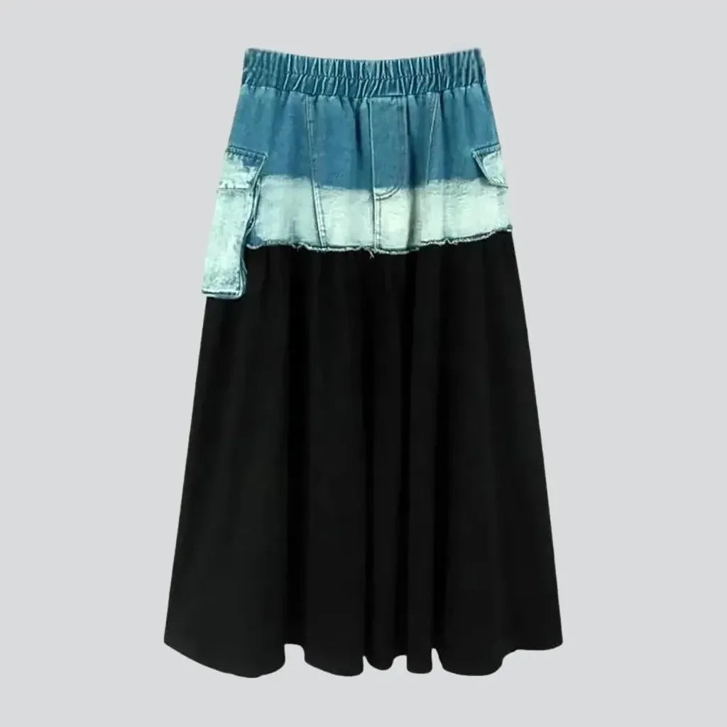 Elastic cargo pockets denim skirt