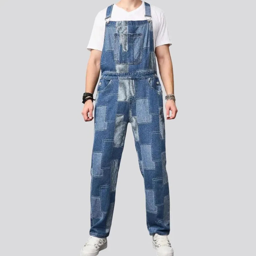 Boho patchwork design men's jeans dungaree