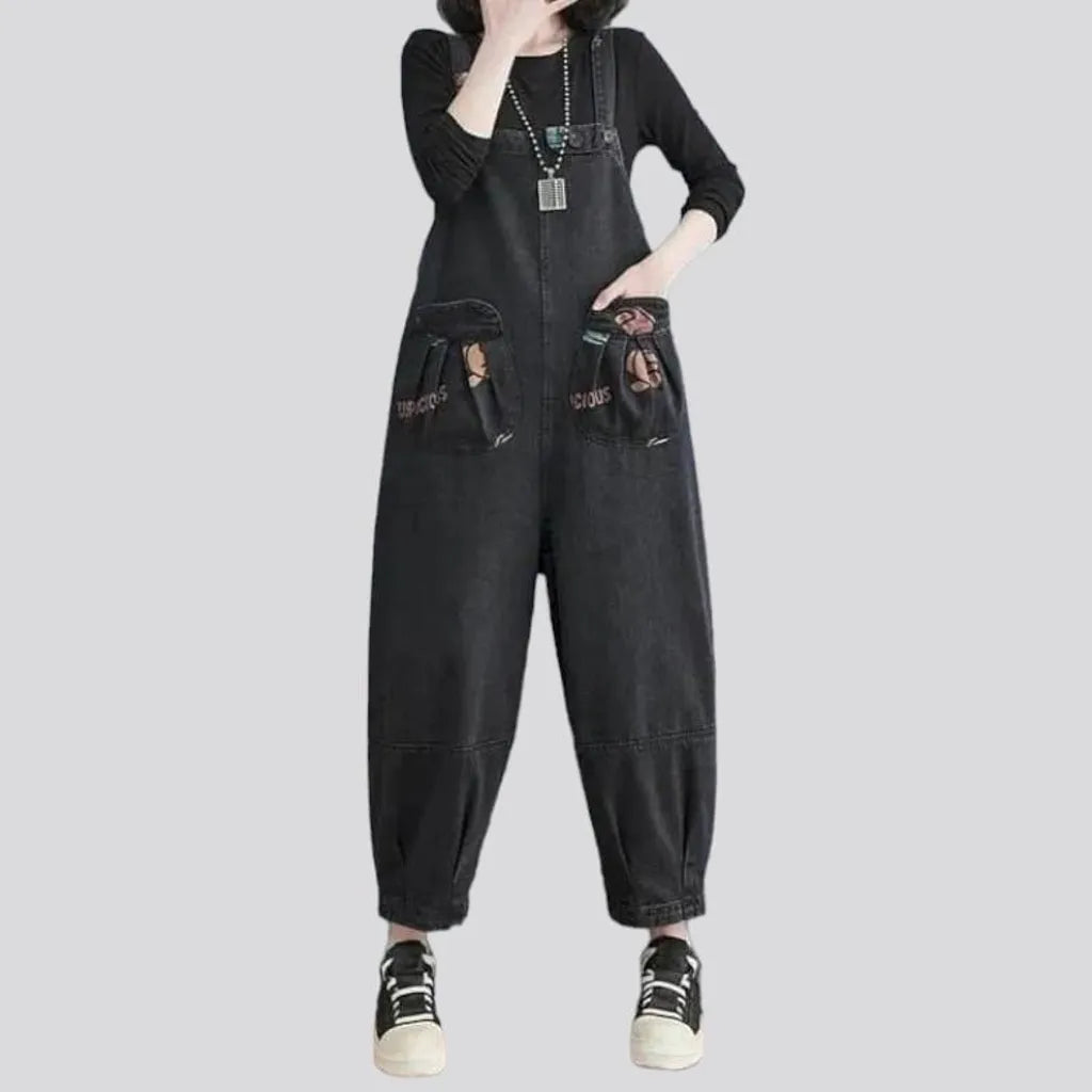 Printed-pockets y2k denim jumpsuit