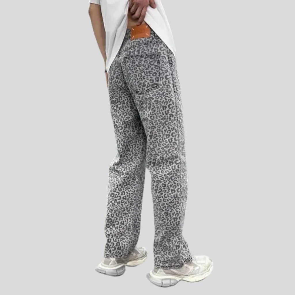 Leopard-print mid-waist jeans