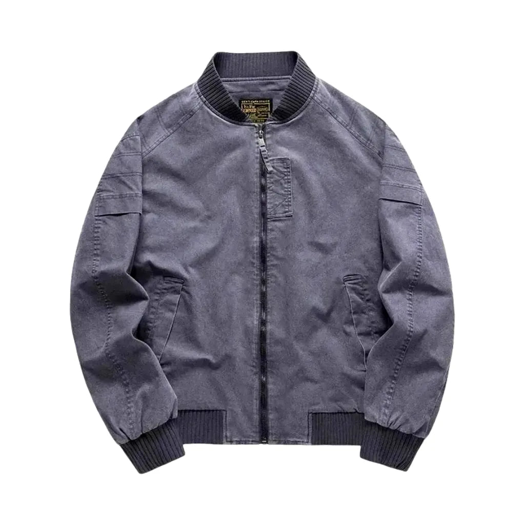 Casual Men's Denim Bomber Jacket - Grey