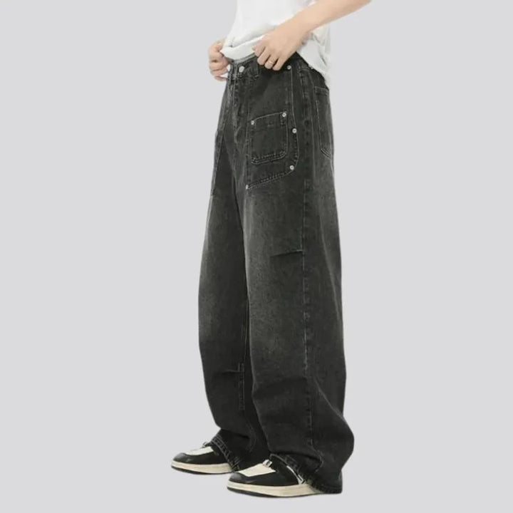 Sanded boho style baggy men's jeans