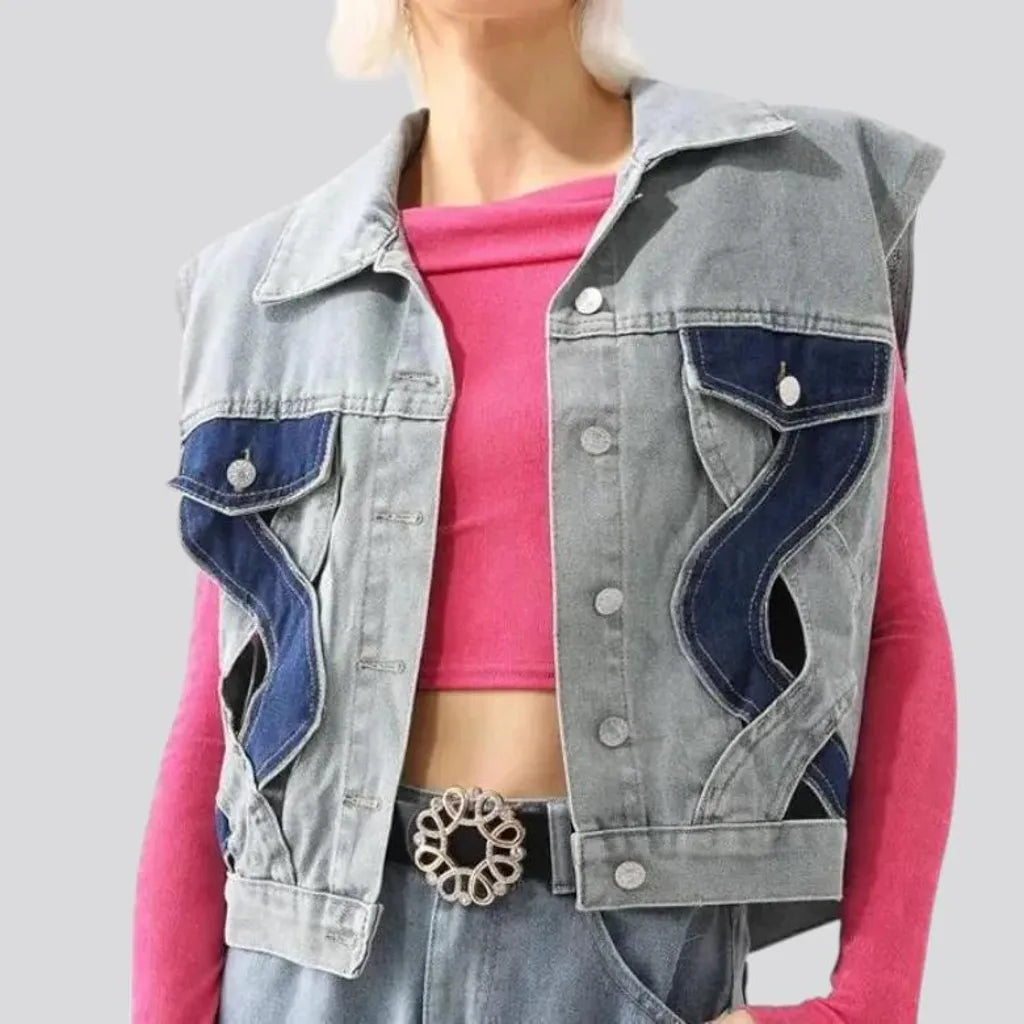 Fashionable cutout jeans vest for women