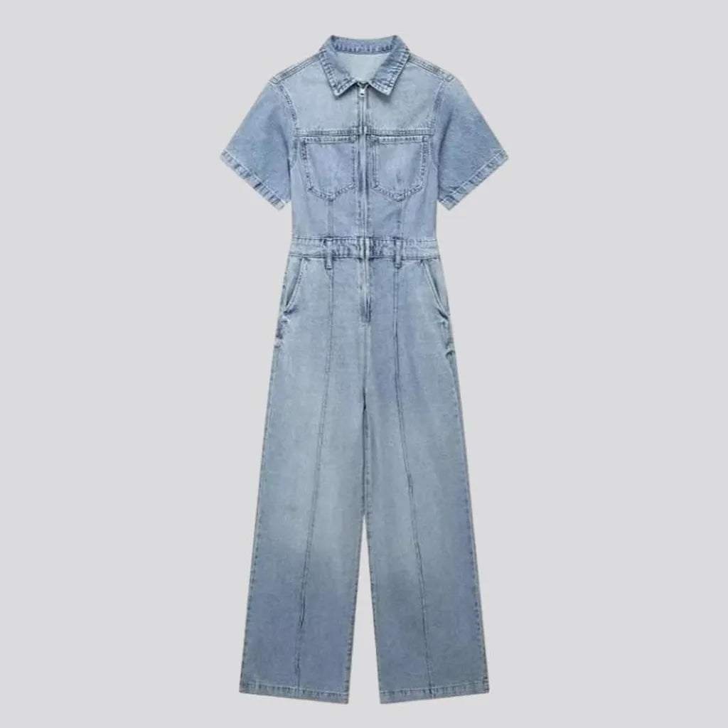 wide-leg, light-wash, sanded, vintage, front-seams, short-sleeves, buttoned, women's overall | Jeans4you.shop