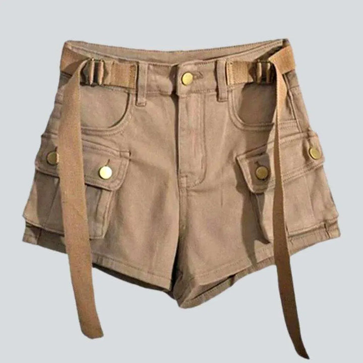 Cargo wide-leg women's denim shorts