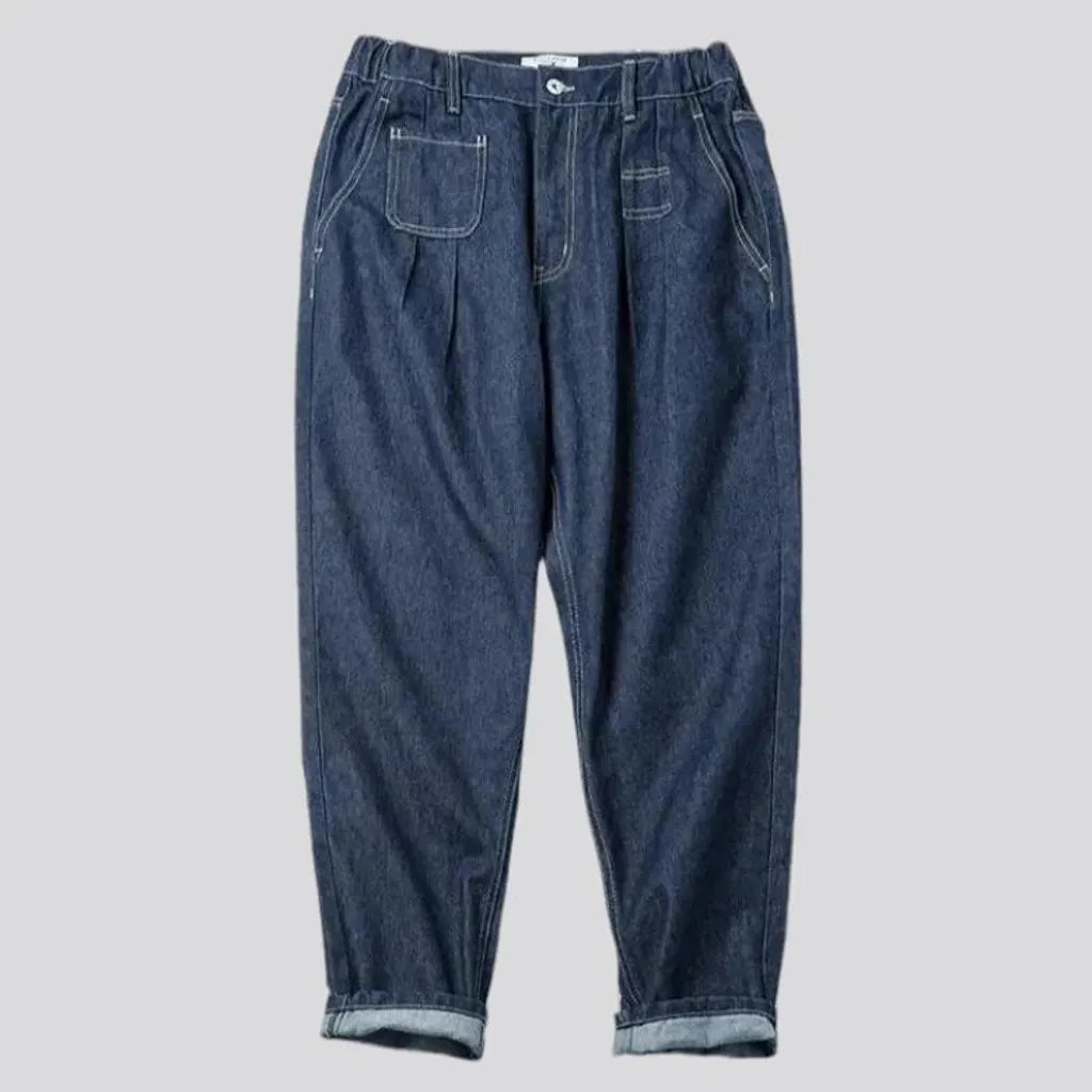 Baggy casual style pleated waistline men's jeans