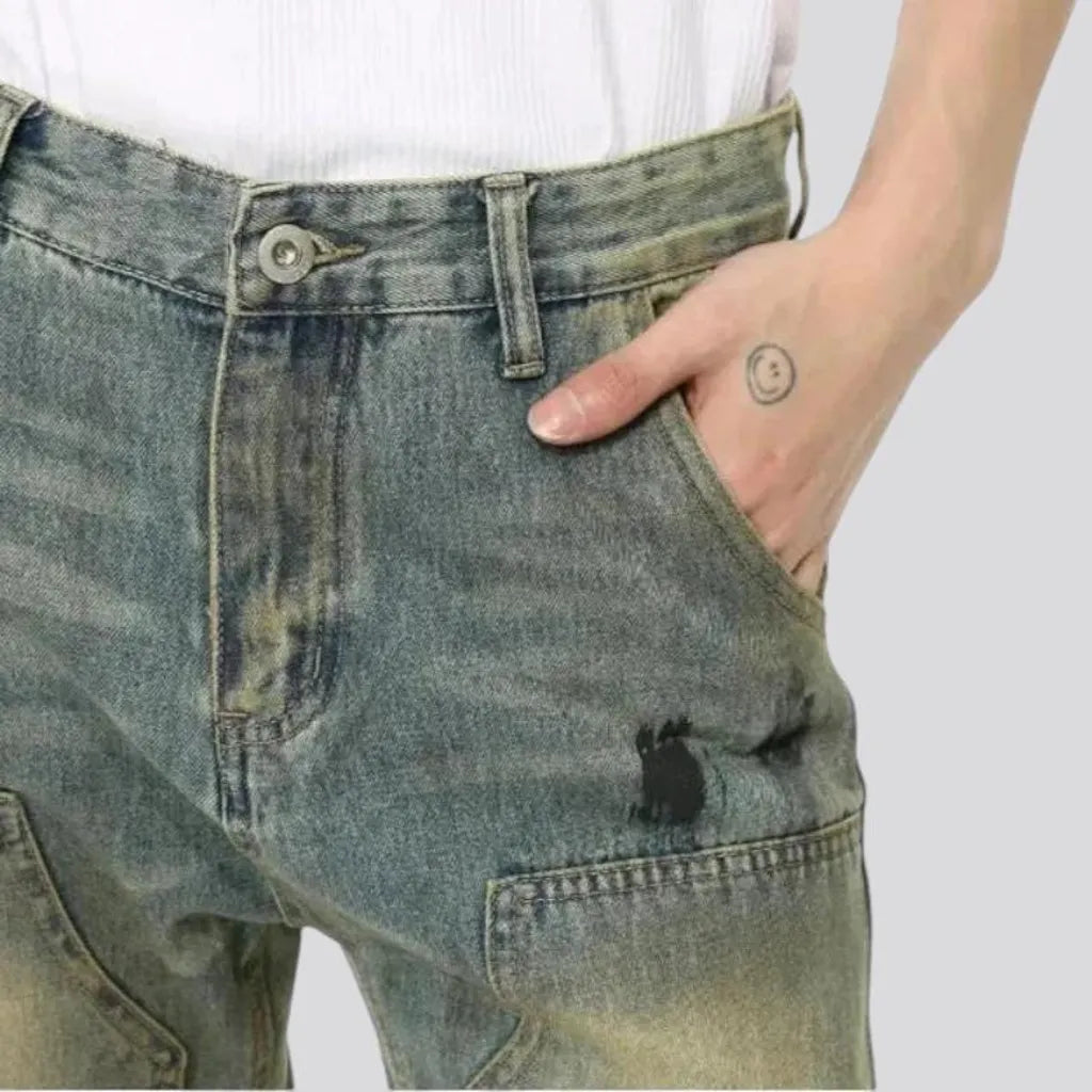 Vintage style carpenter patches men's jeans