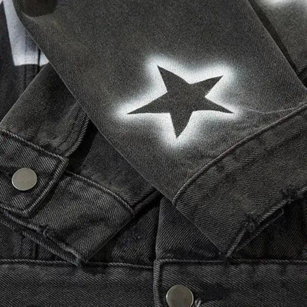 White-stars-print men's jeans jacket
