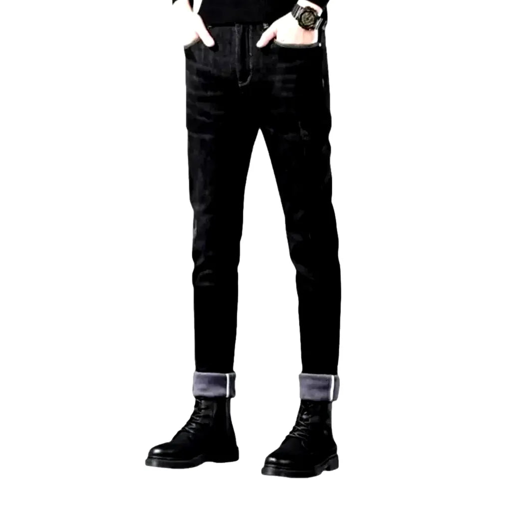 Slim Fit Elastic Sanded Men's Jeans - Black