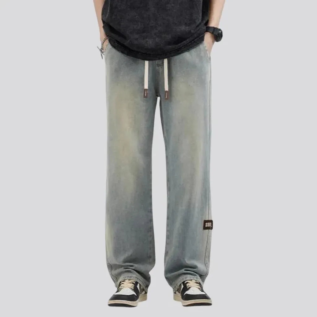 Fashionable light retro men's denim joggers